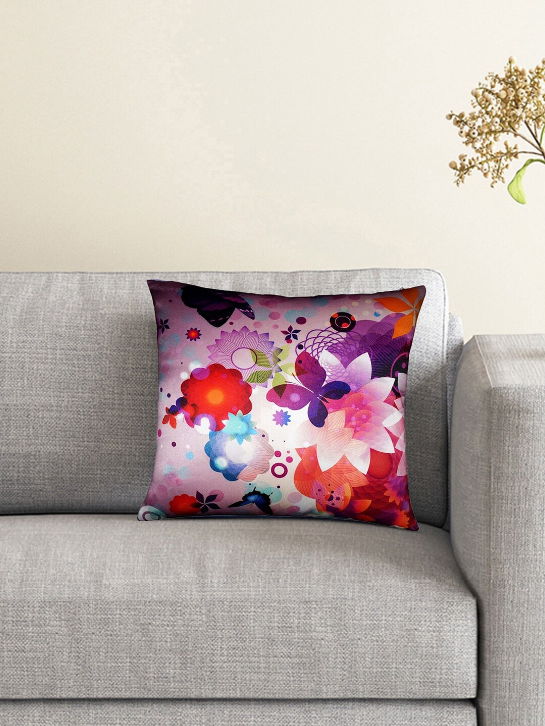 

Lushomes Orange & Violet Floral Square Cushion Covers