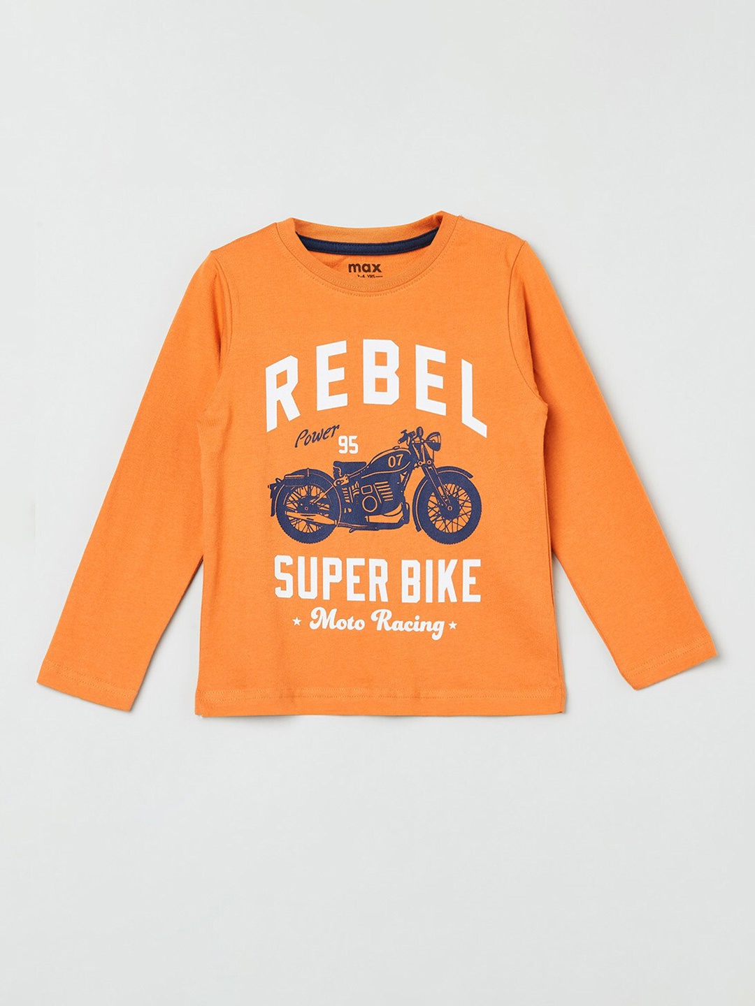 

max Boys Orange Biker Printed Cotton T-shirt