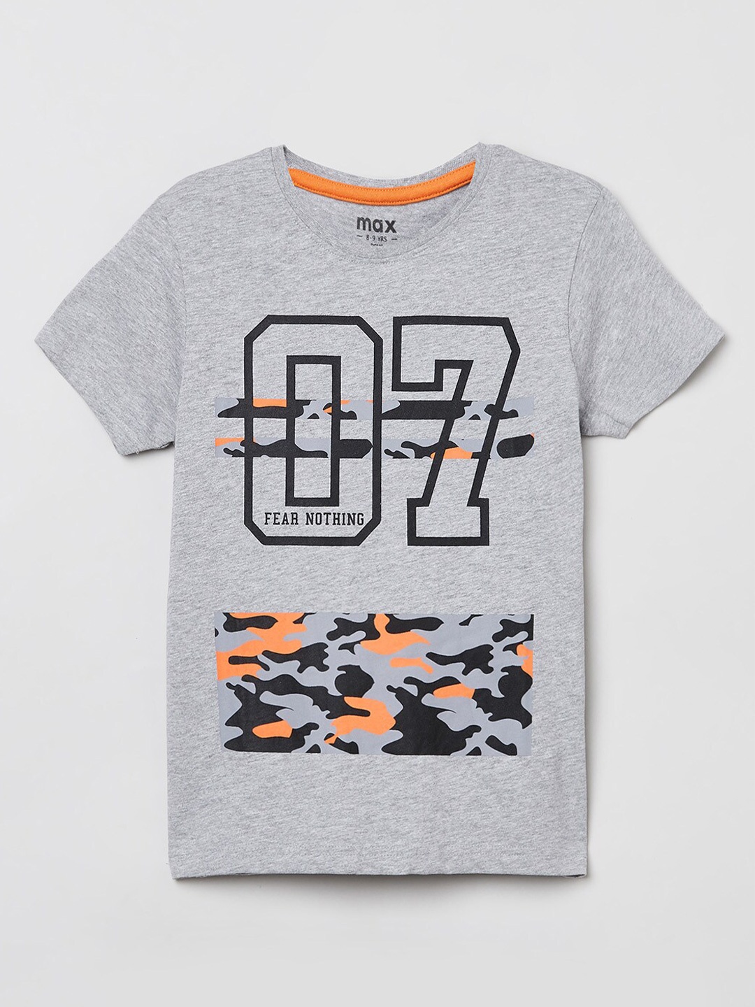 

max Boys Grey & Black Printed T-shirt