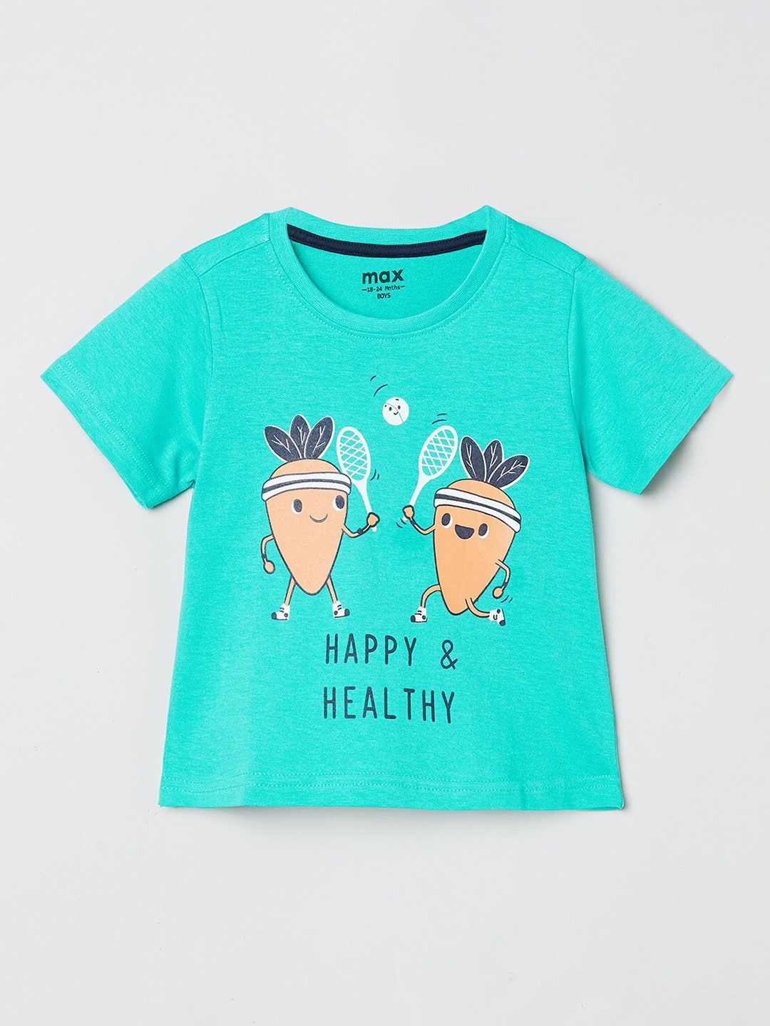 

Max Boys Green Typography Printed Cotton T-shirt