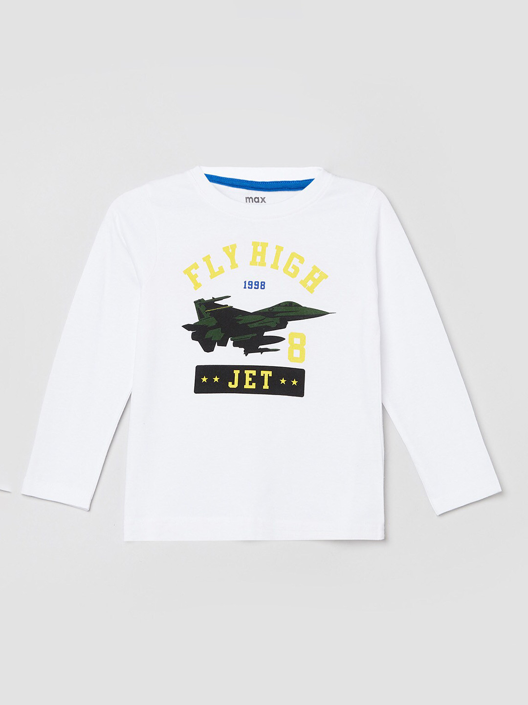 

max Boys White Printed Pure Cotton T-shirt