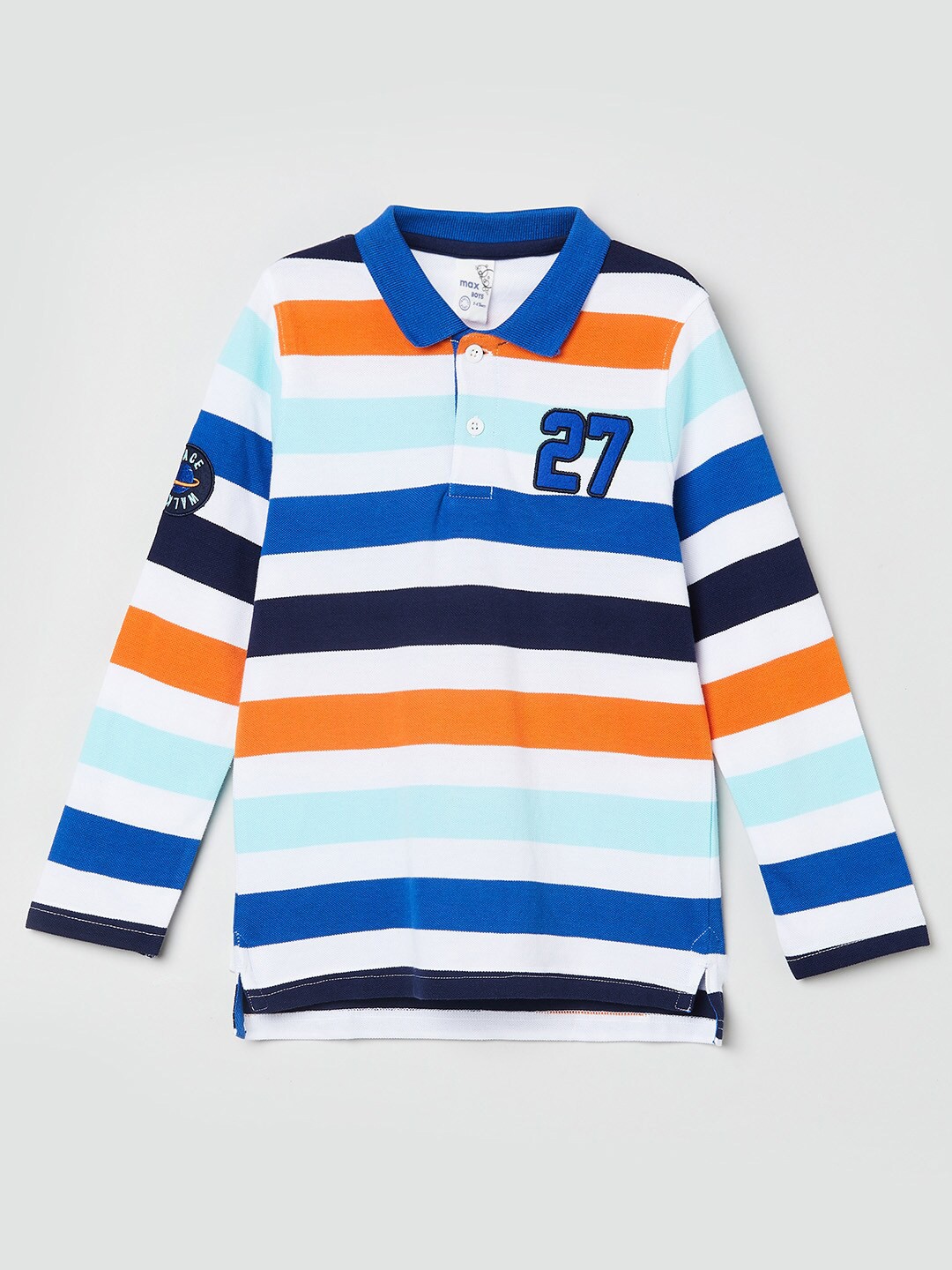 

max Boys Blue & White Striped Polo Collar T-shirt