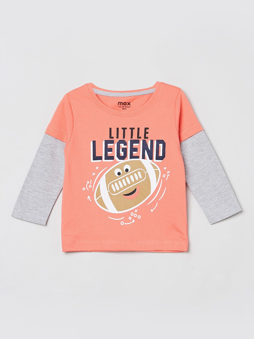 

max Boys Coral Orange Typography Printed Cotton T-shirt