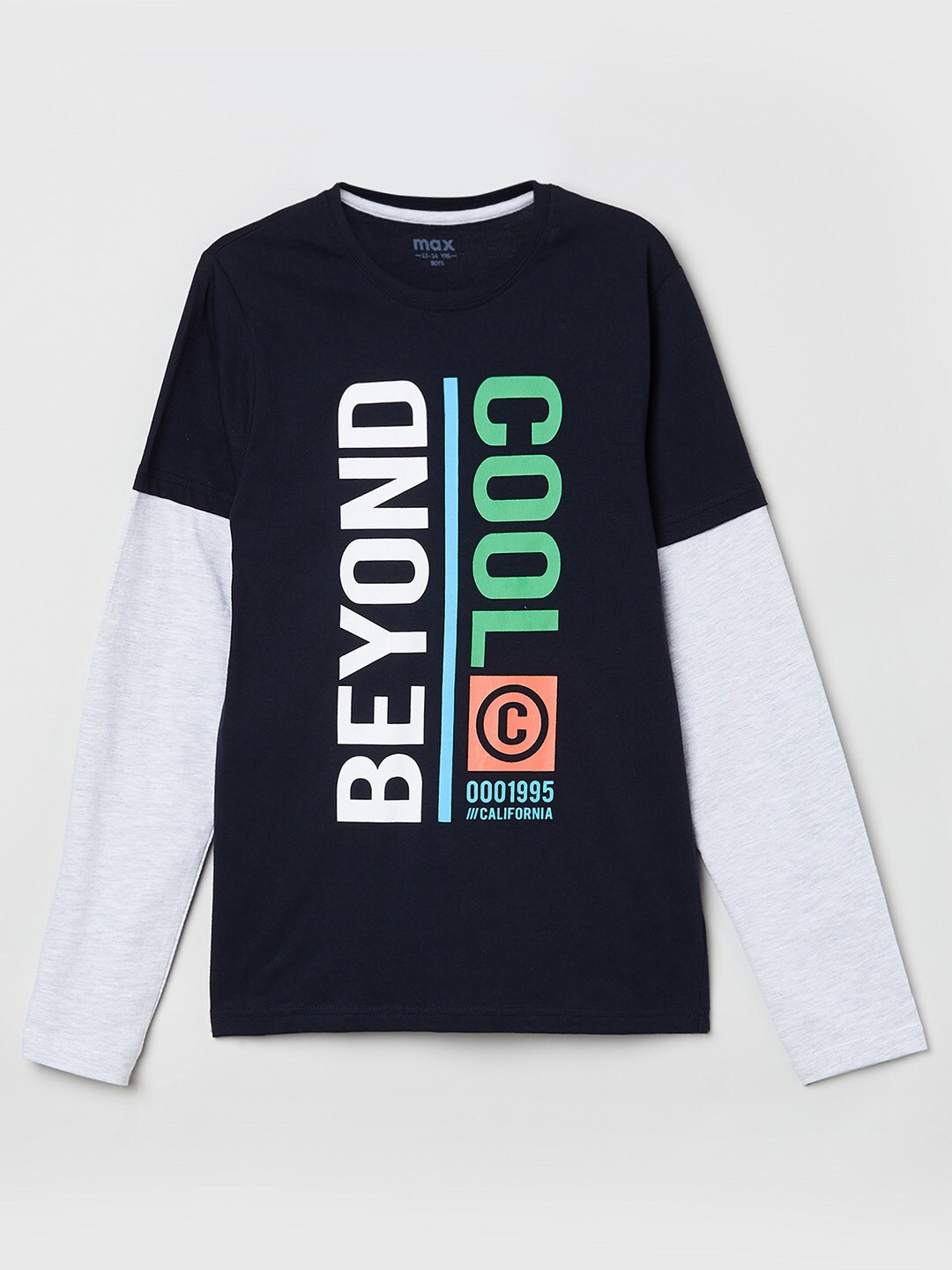 

max Boys Navy Blue Typography Printed T-shirt
