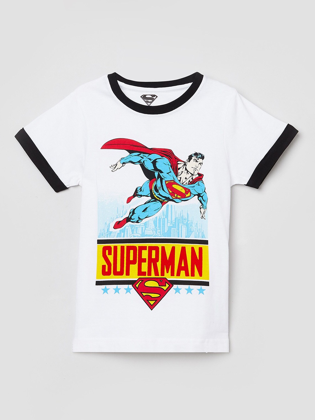 

max Boys White Superman Printed Cotton T-shirt