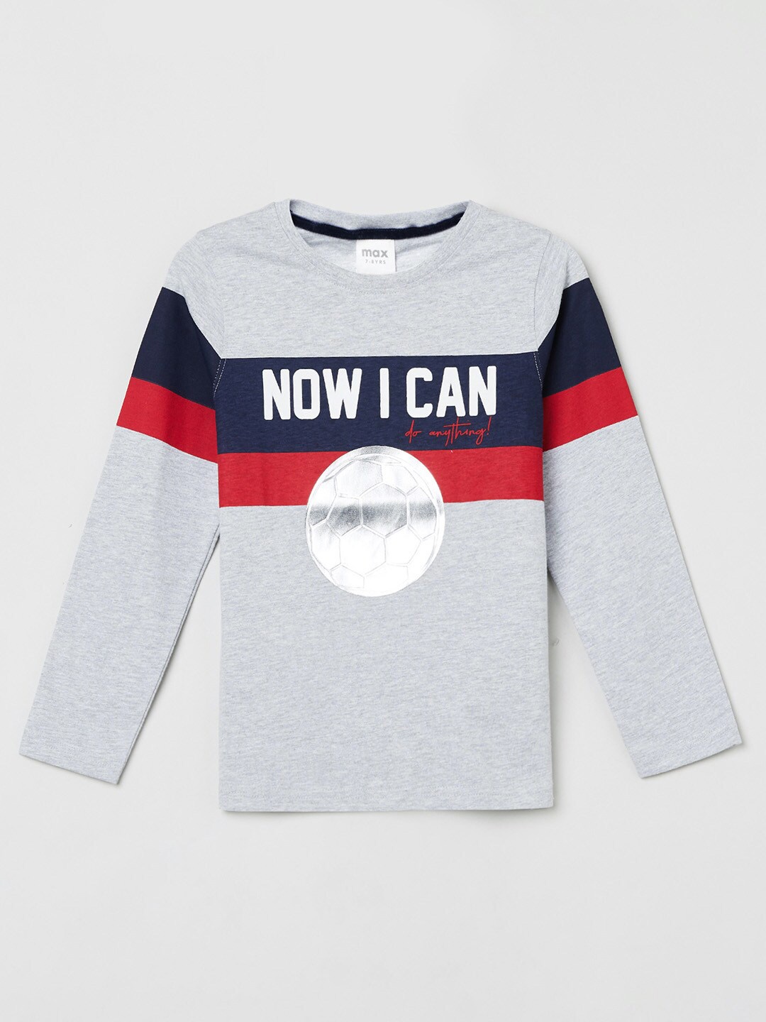 

max Boys Grey Printed T-shirt