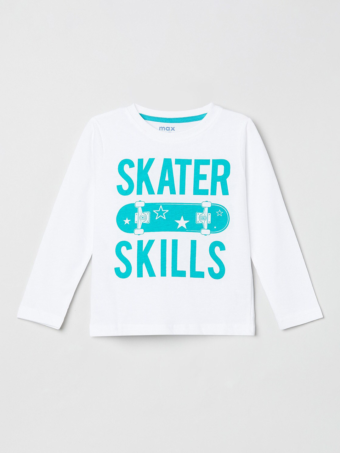 

max Boys White Typography Printed Cotton T-shirt