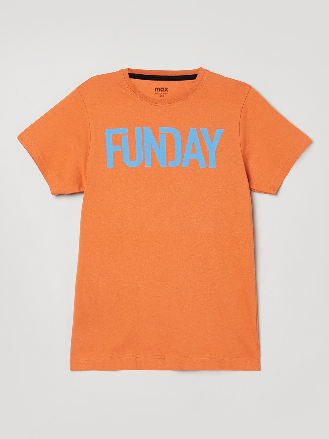 max Boys Orange Typography Printed Cotton T-shirt