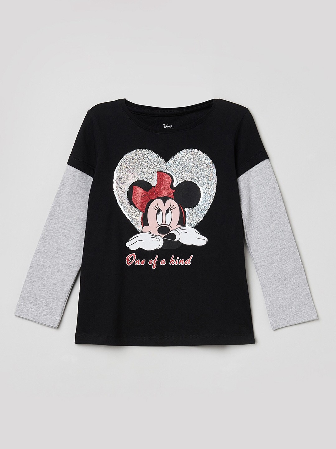 

max Girls Charcoal Grey & Black Minnie Mouse Printed T-shirt