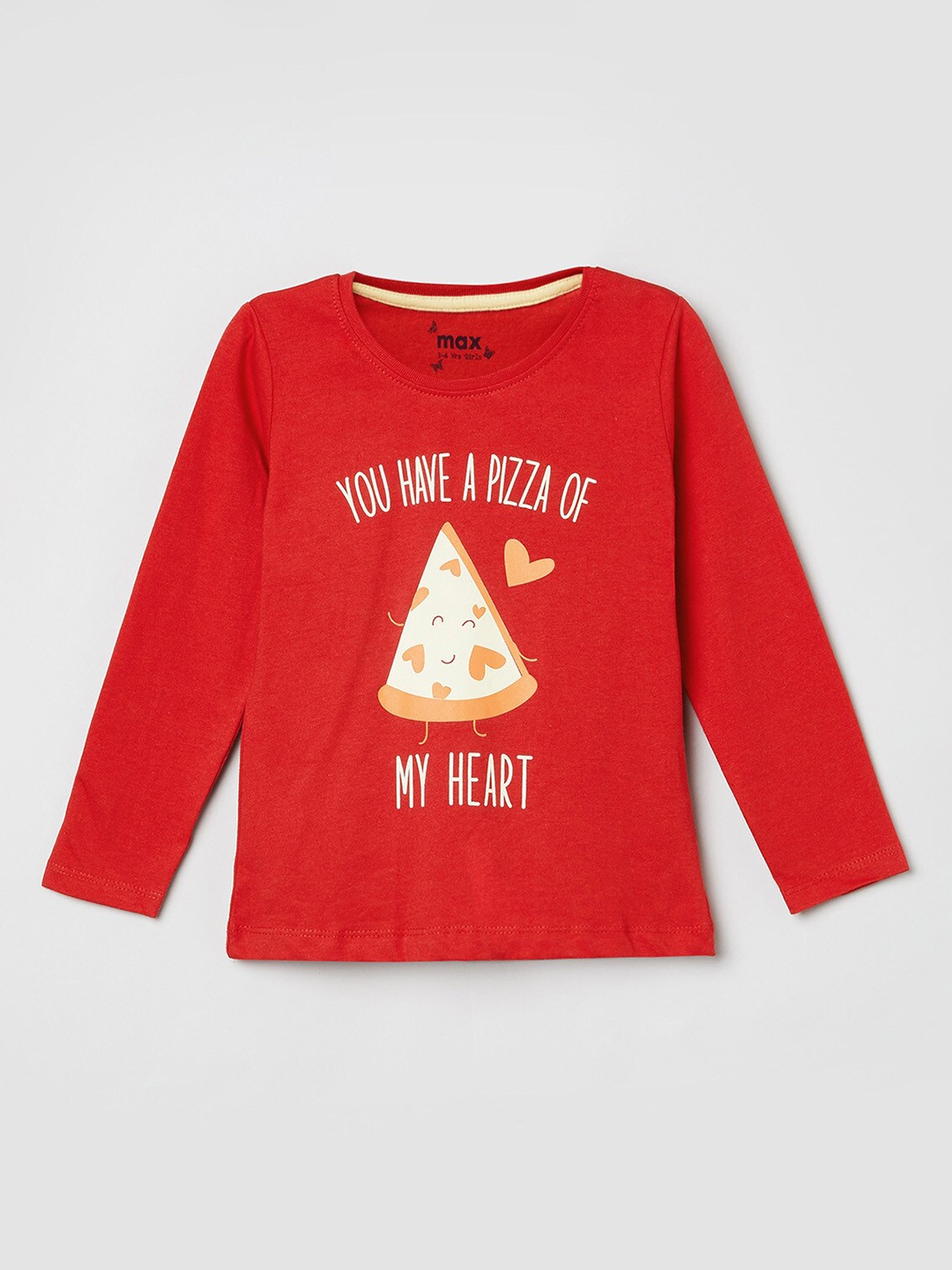 

max Girls Red & Yellow Typography Printed Pure Cotton T-shirt
