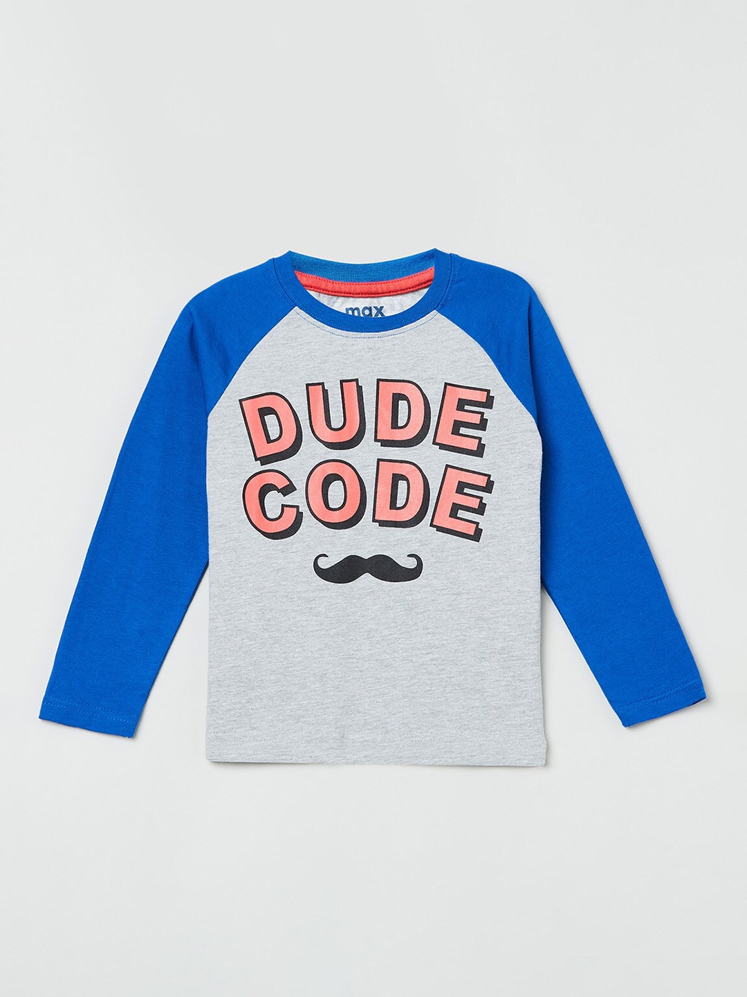 

max Boys Grey & Blue Colourblocked Round Neck T-shirt