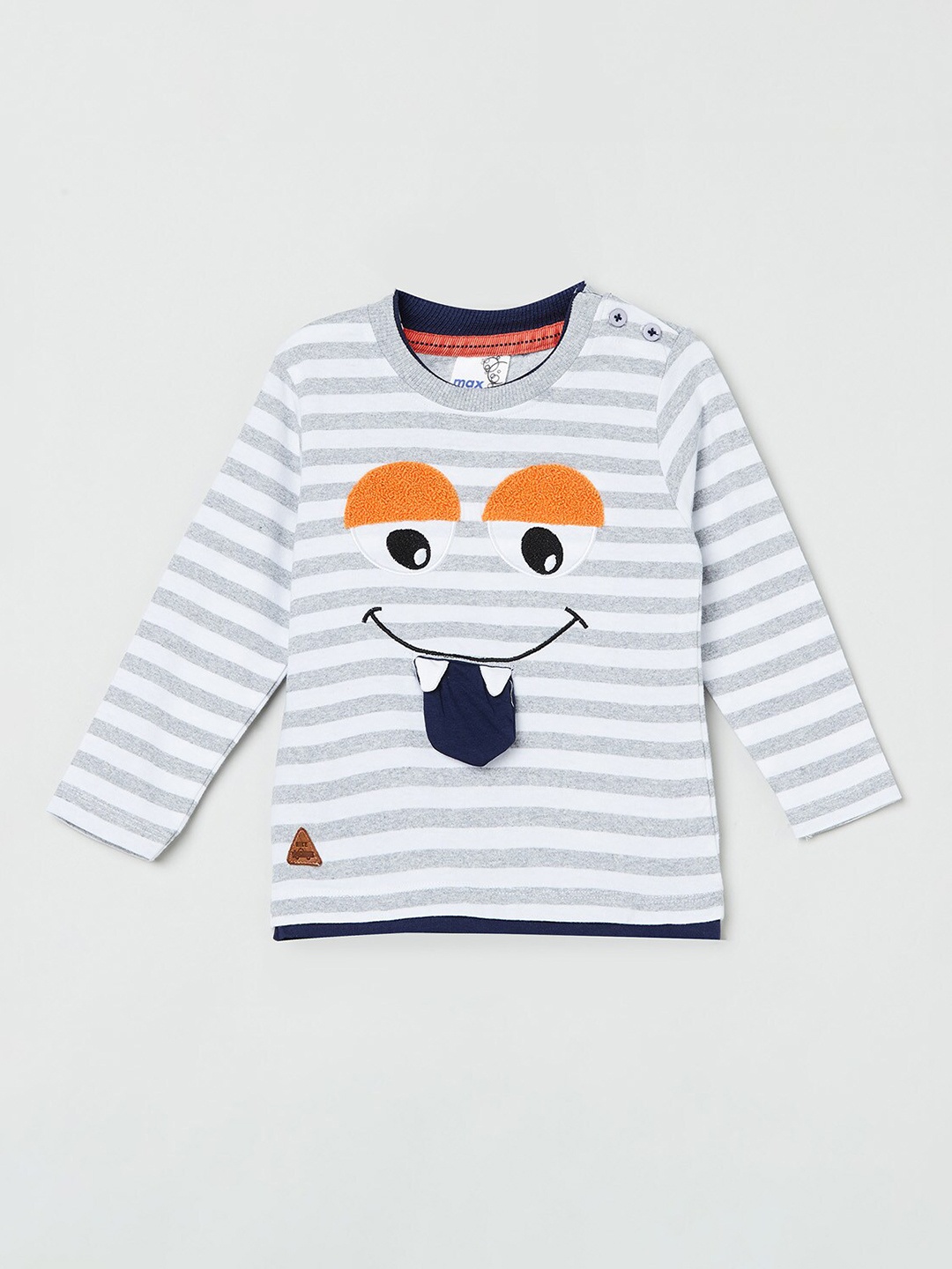 

max Boys White & Grey Striped T-shirt