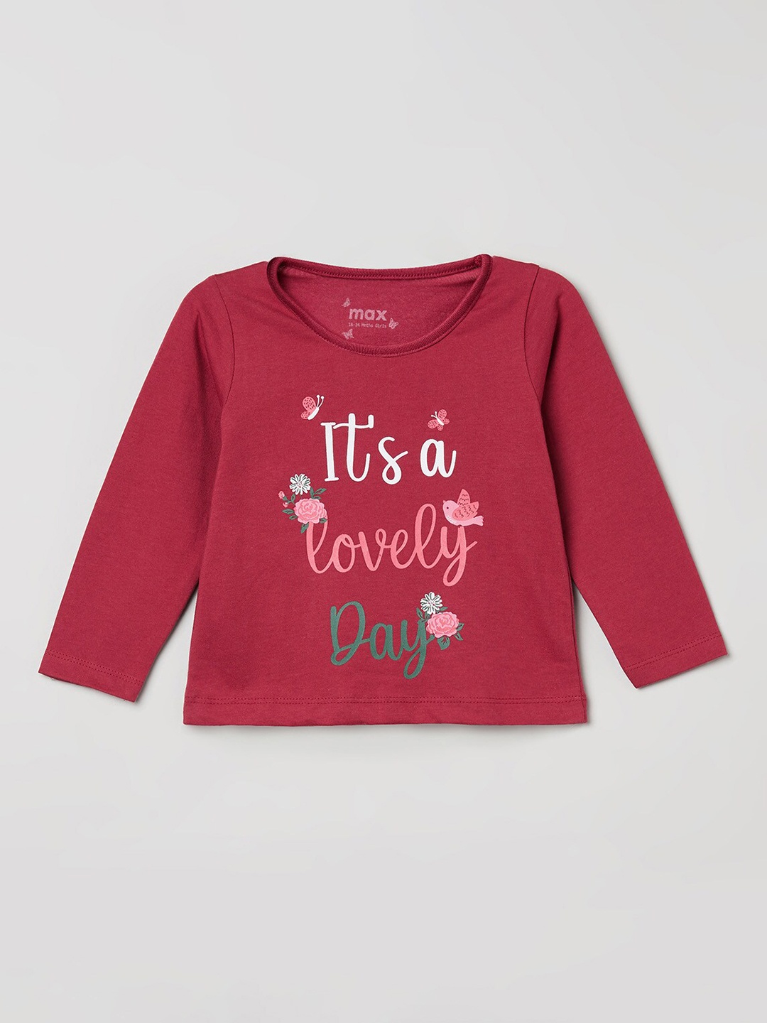 

max Girls Maroon Typography Printed T-shirt