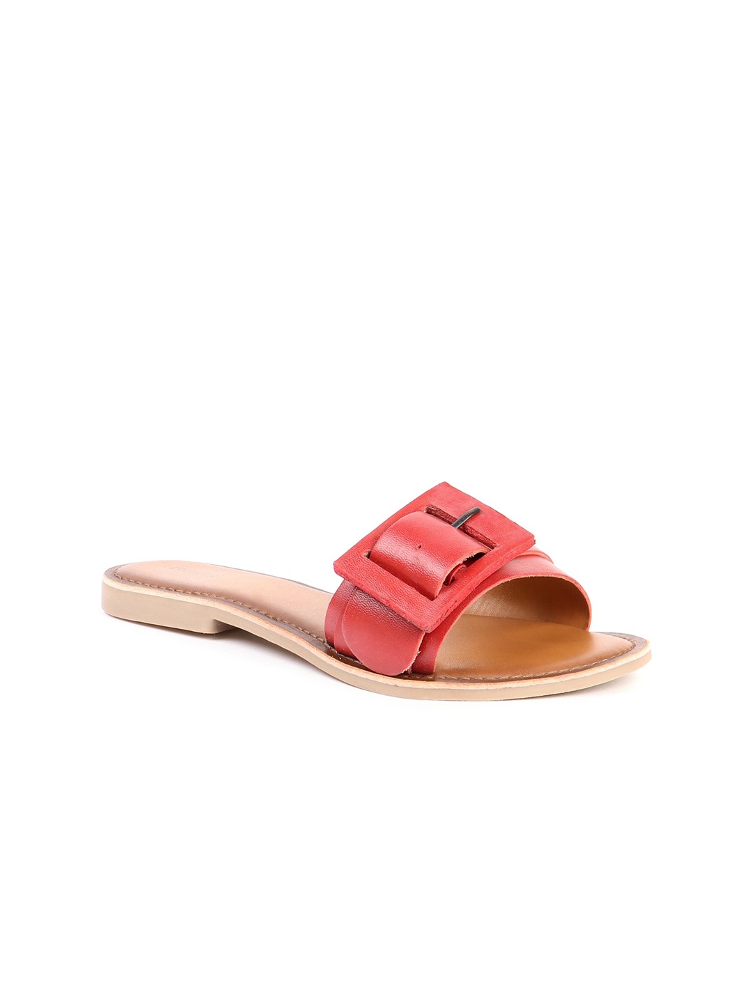 

FOREVER 21 Women Maroon Open Toe Flats with Buckle