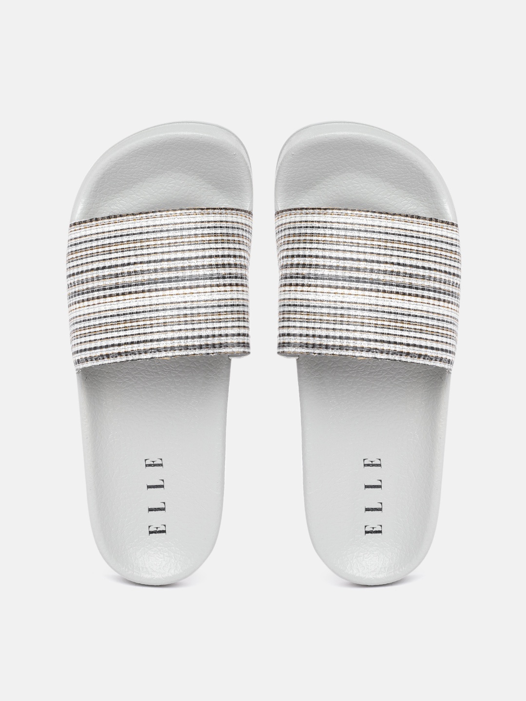 

ELLE Women Multicoloured Striped Sliders, Grey