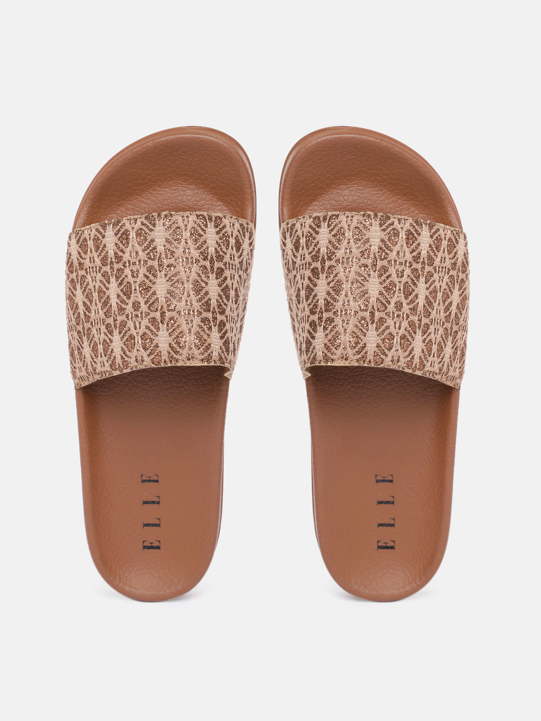 

ELLE Women Brown Printed Sliders