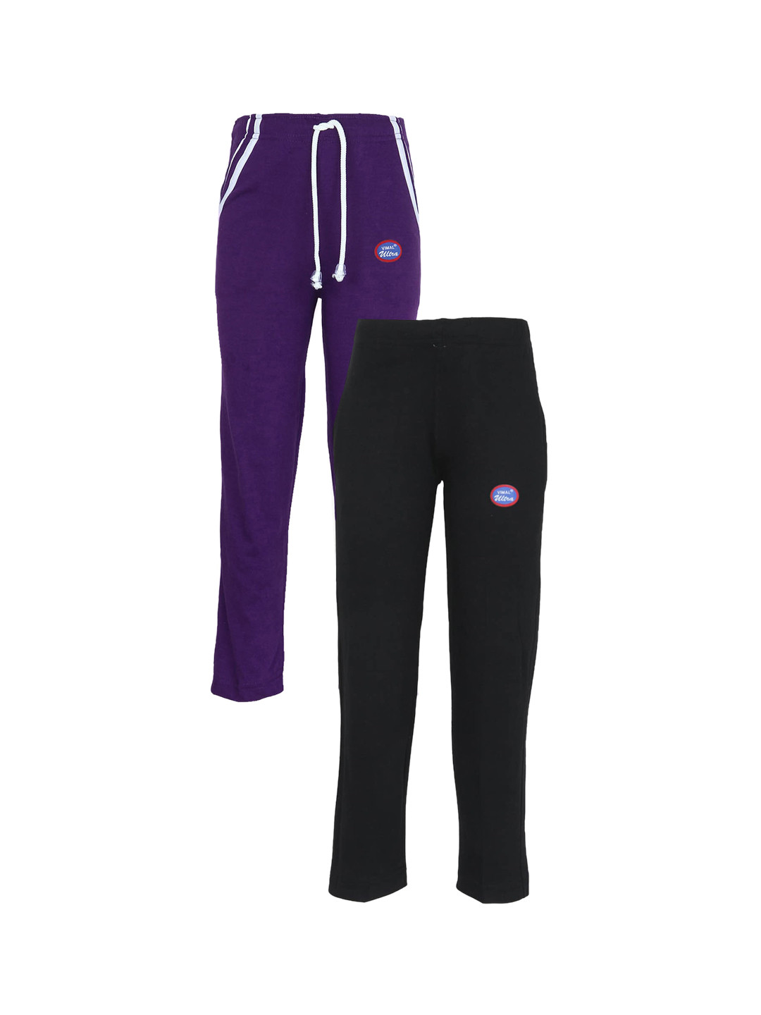 

VIMAL JONNEY Kids Black & Purple Pack of 2 Cotton Blended Trackpant