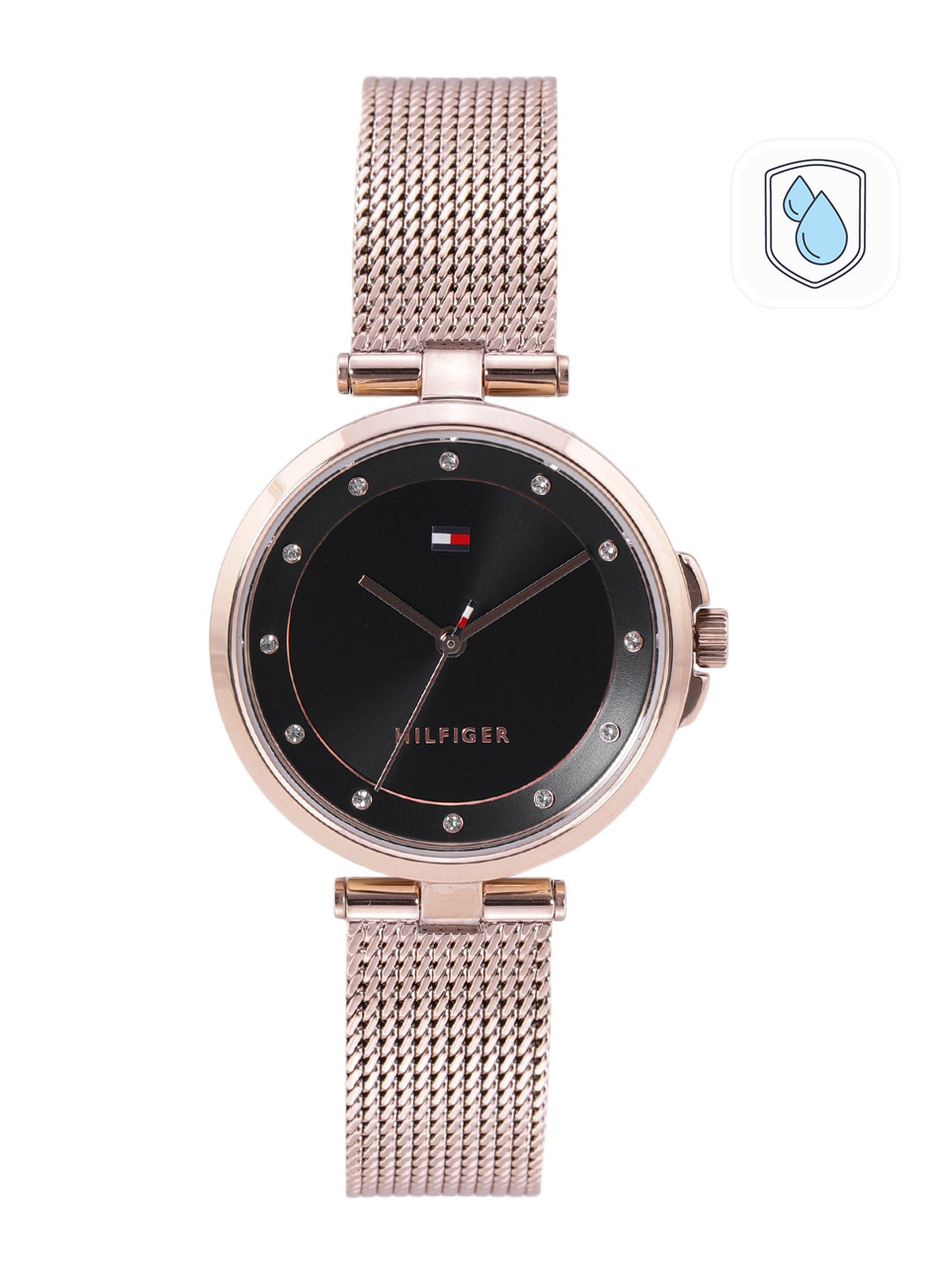 

Tommy Hilfiger Women Black Dial & Rose Gold-Toned Straps Analogue Watch TH1782376W