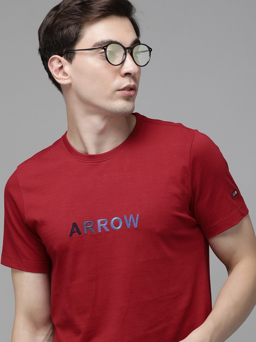 

Arrow Sport Men Red Embroidered Pure Cotton T-shirt