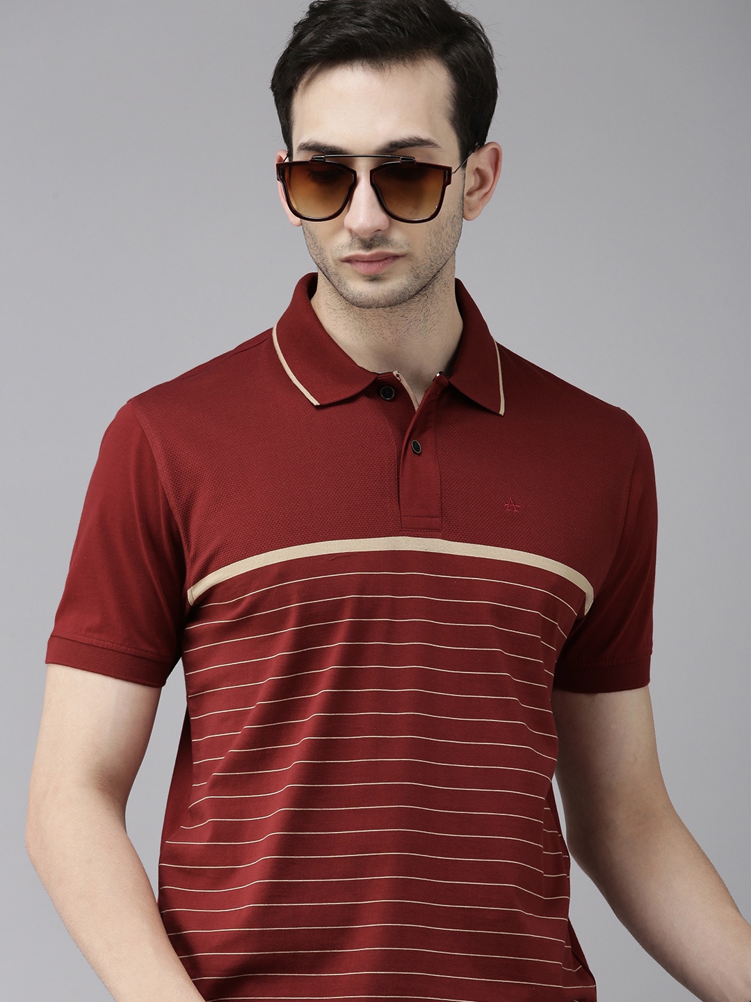 

Arrow Sport Men Red & White Striped Polo Collar T-shirt
