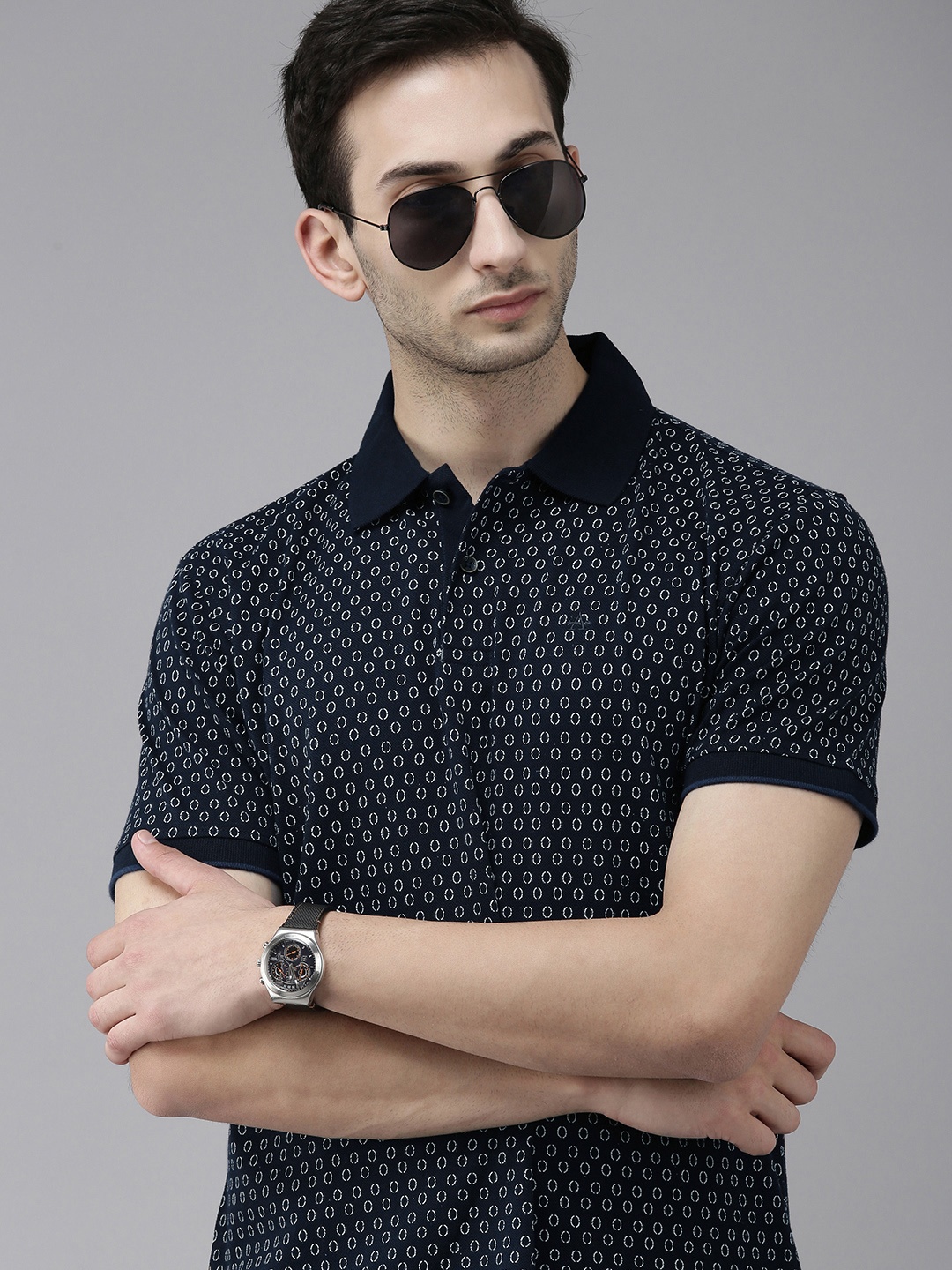 

Arrow Sport Men Blue Printed Polo Collar T-shirt