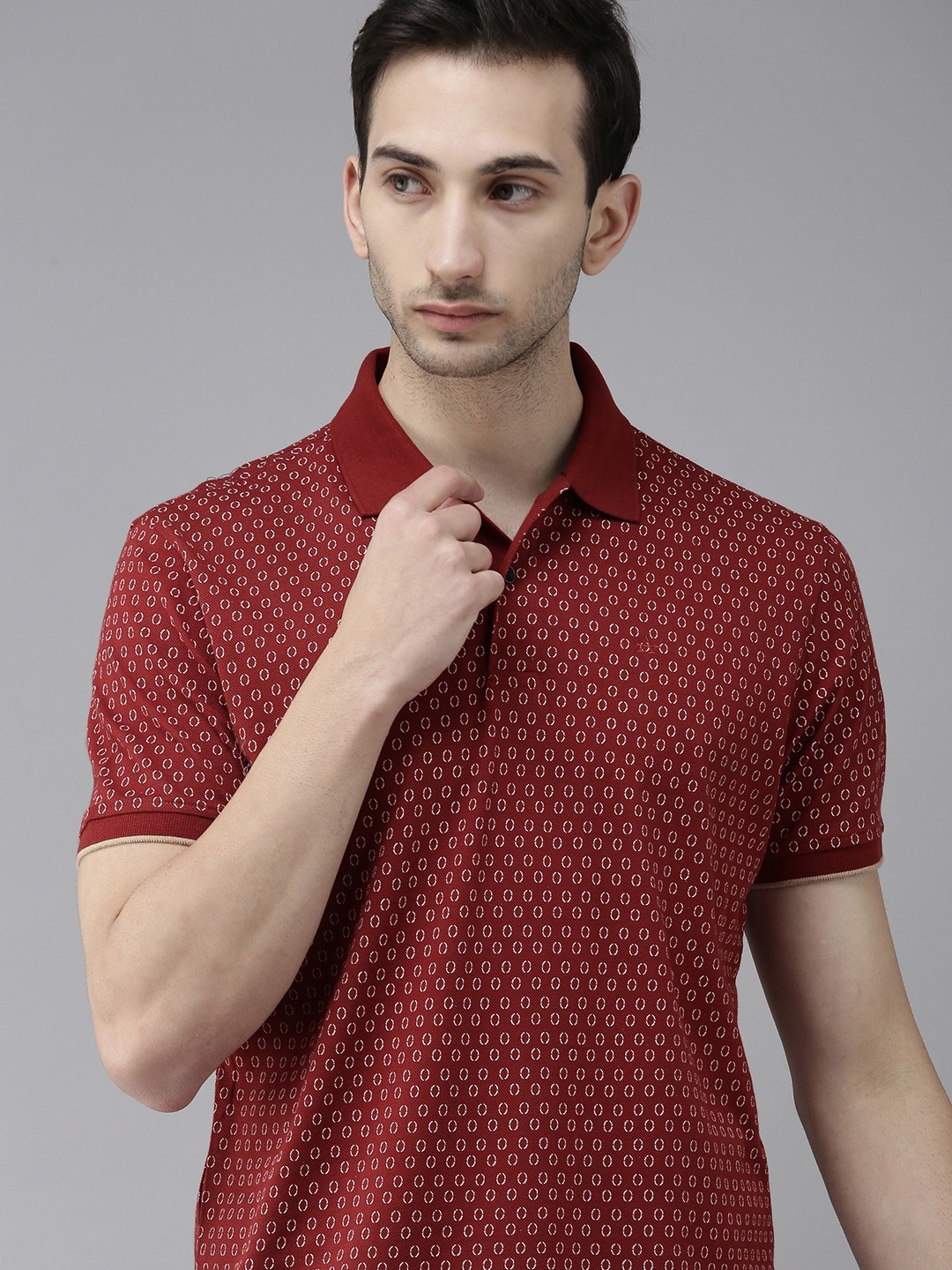 

Arrow Sport Men Red & White Printed Polo Collar T-shirt