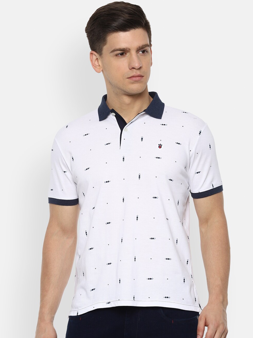 

Louis Philippe Jeans Men White Printed Polo Collar Slim Fit T-shirt