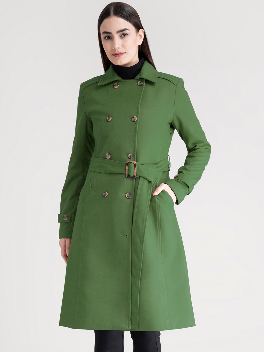 

FableStreet Women Olive Trench Coat