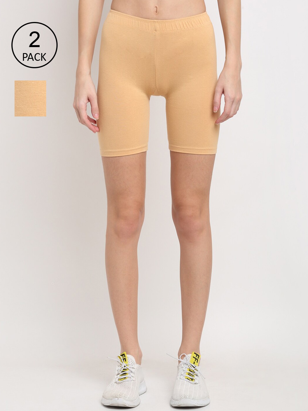 

Miaz Lifestyle Women Pack of 2 Beige Skinny Fit Sports Shorts