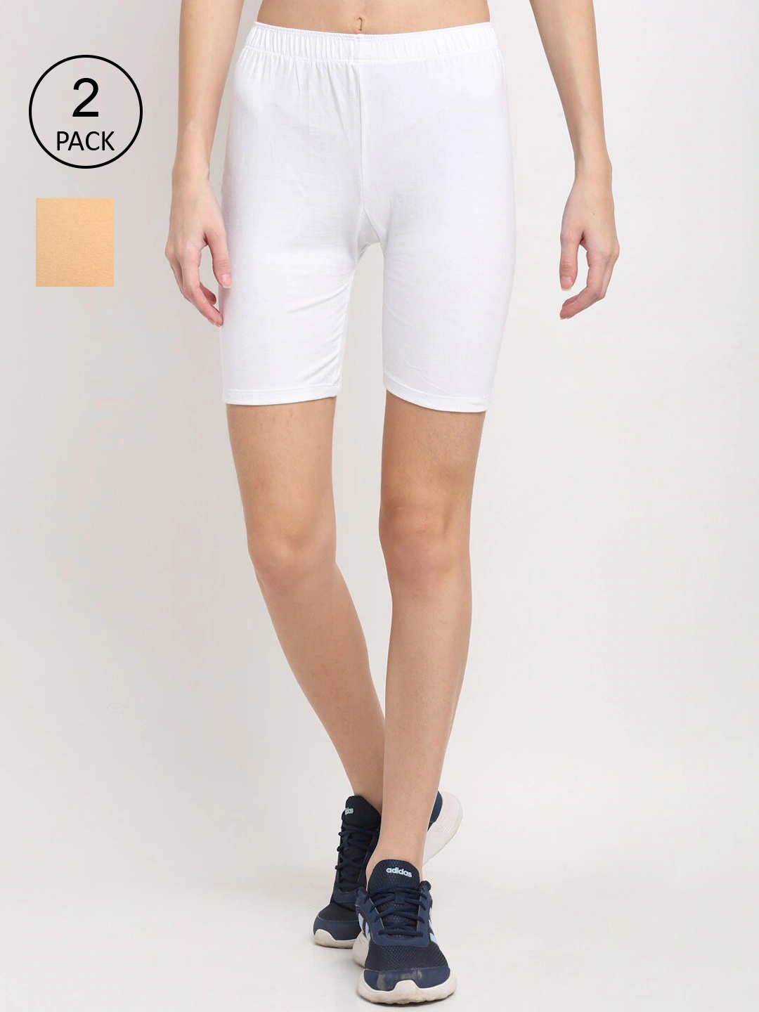 

Miaz Lifestyle Women Pack Of 2 Beige & White Sports Shorts