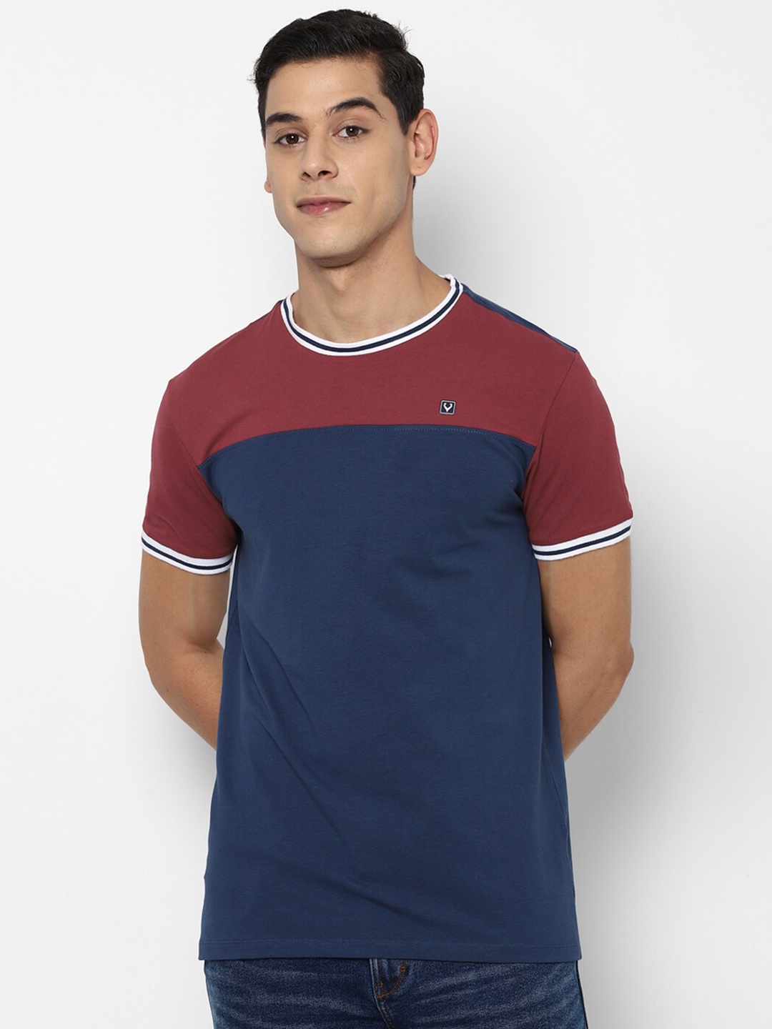 

Allen Solly Sport Men Navy Blue Colourblocked Cotton T-shirt
