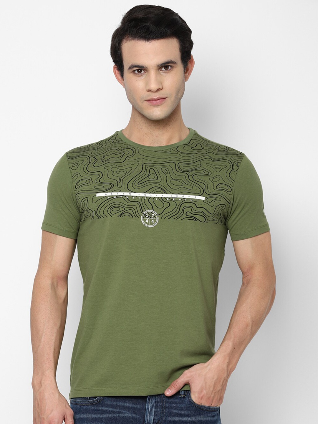 

Allen Solly Sport Men Olive Green Printed Raw Edge Casual T-shirt