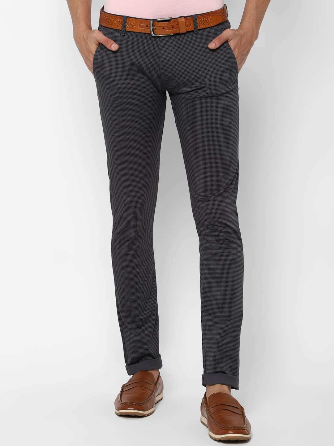 

Peter England Casuals Men Grey Textured Skinny Fit Trousers