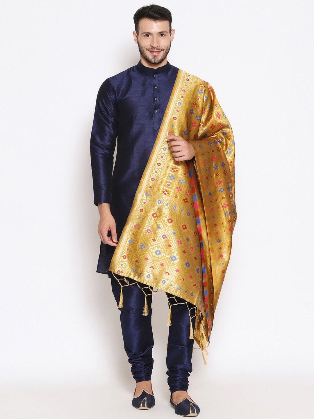 

Dupatta Bazaar Men Gold & Blue Ethnic Motifs Woven Design Dupatta