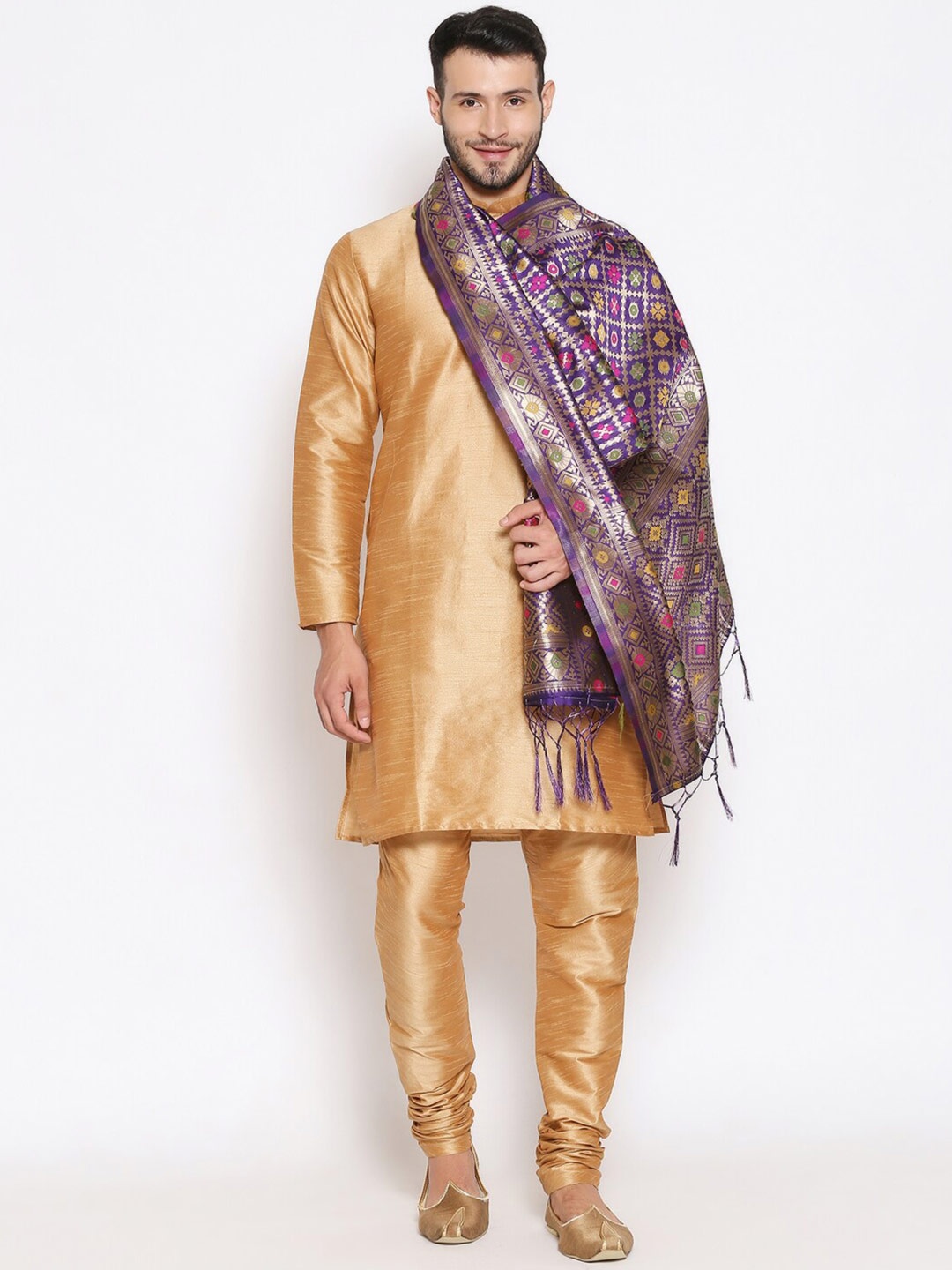 

Dupatta Bazaar Men Purple & Gold-Toned Ethnic Motifs Banarasi Woven Design Dupatta