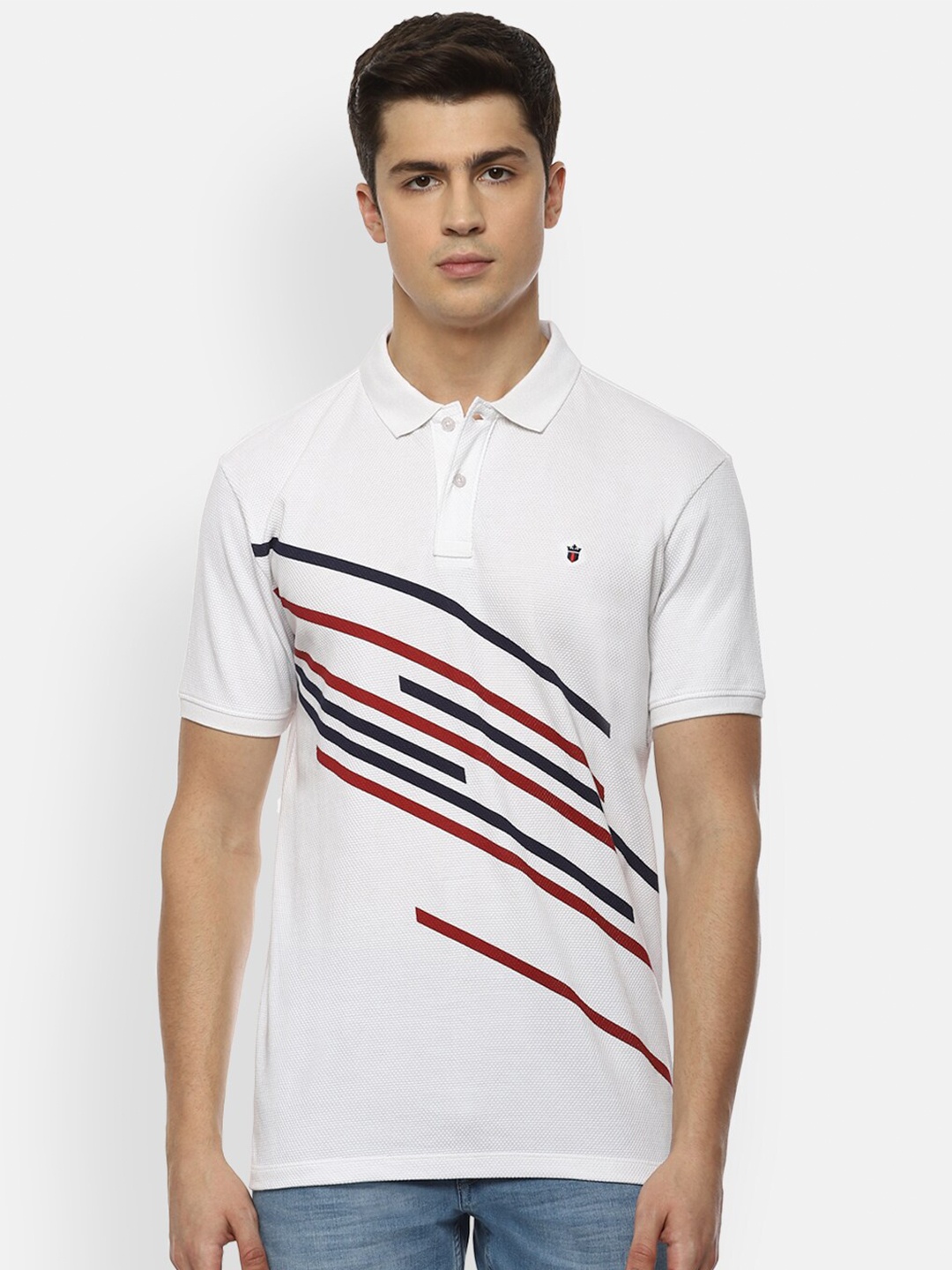 

Louis Philippe Sport Men White Striped Polo Collar Slim Fit T-shirt