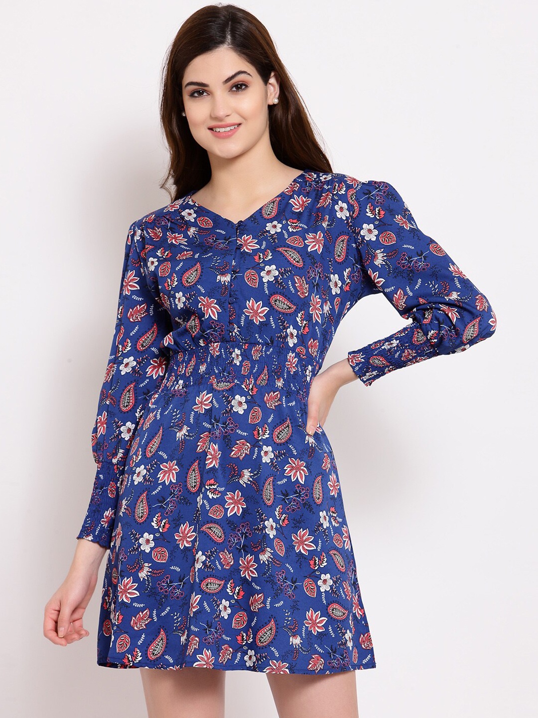 

Style Quotient Woman Navy Blue Floral Crepe Dress