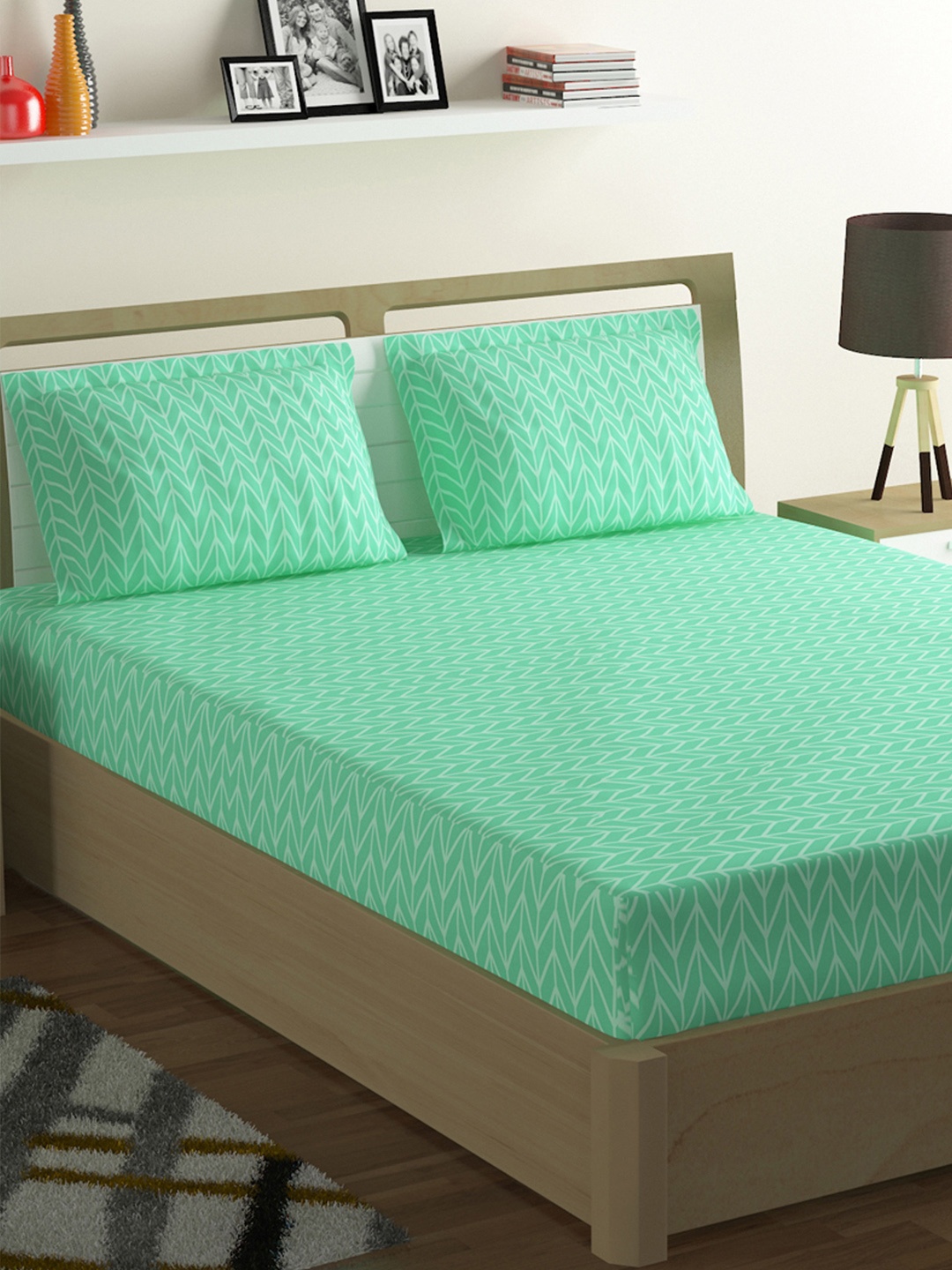 

Swayam Pure Magic Mint Green Chevron 180 TC Microfiber Double Bedsheet Set