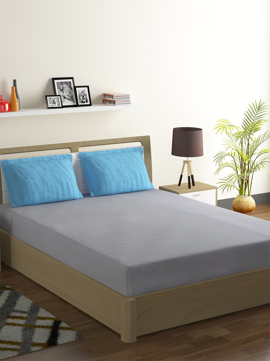 

SWAYAM Blue & Grey Geometric 144 TC King Bedsheet with 2 Pillow Covers