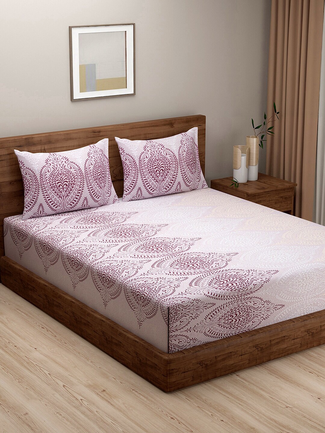 

SWAYAM Pink & Maroon Ethnic Motifs 200 TC King Bedsheet with 2 Pillow Covers