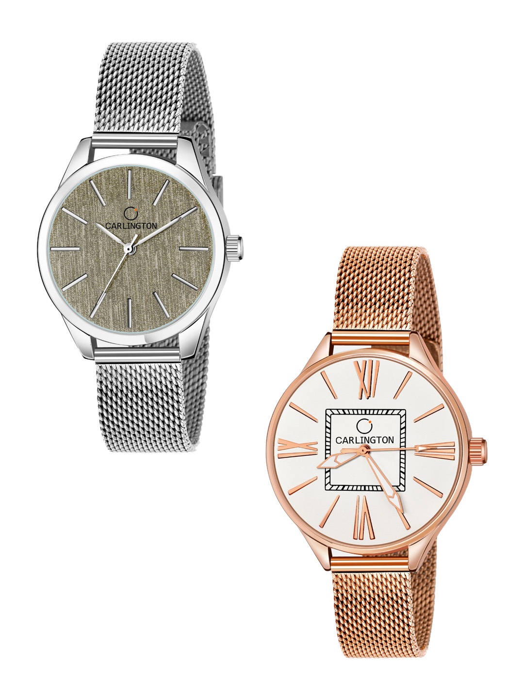 

CARLINGTON Women Set Of 2 Bracelet Style Straps Analogue Watch CT2001, Silver