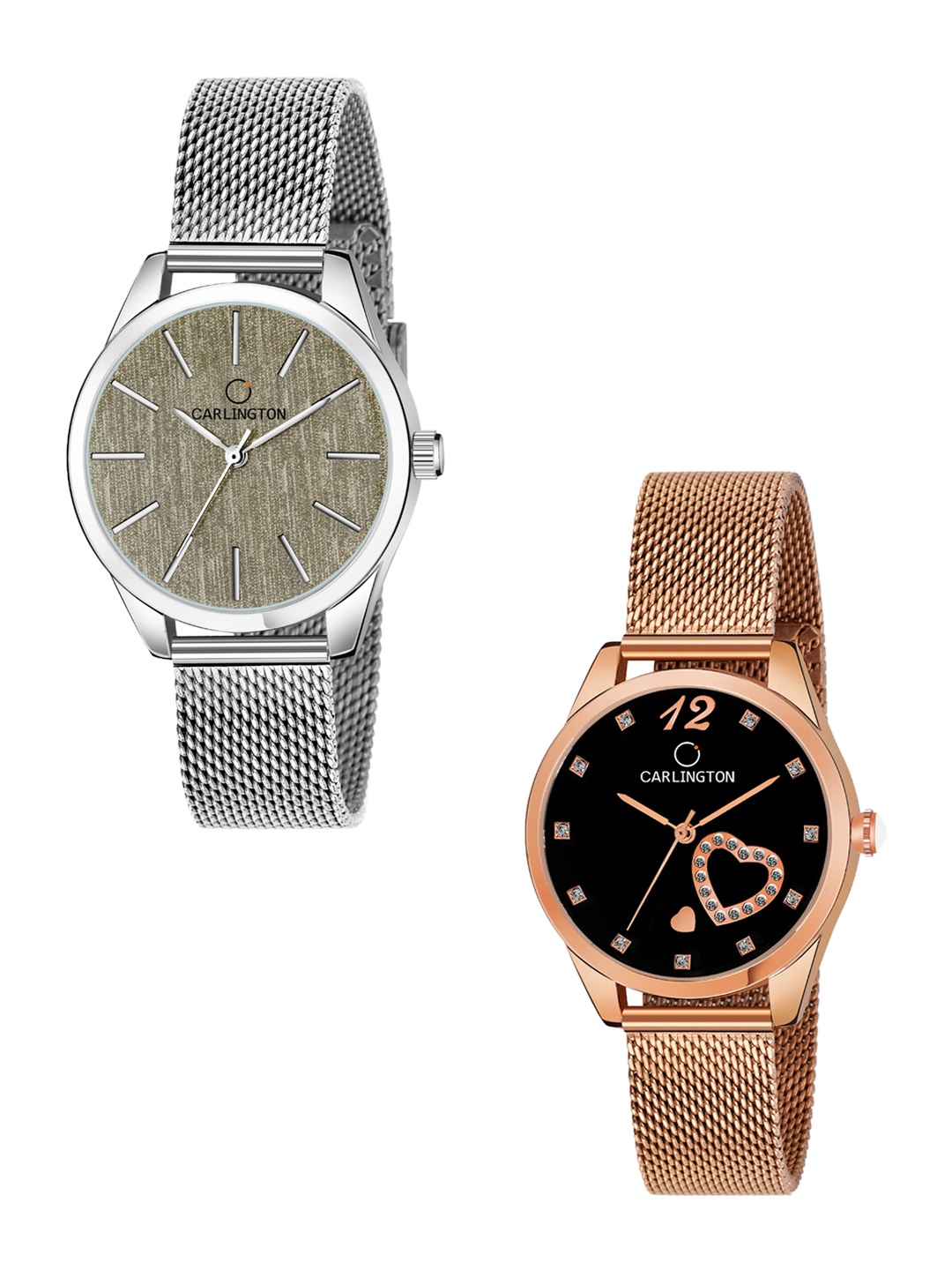 

CARLINGTON Women Set Of 2 Bracelet Style Straps Analogue Watches CT2001 CT2006, Multi