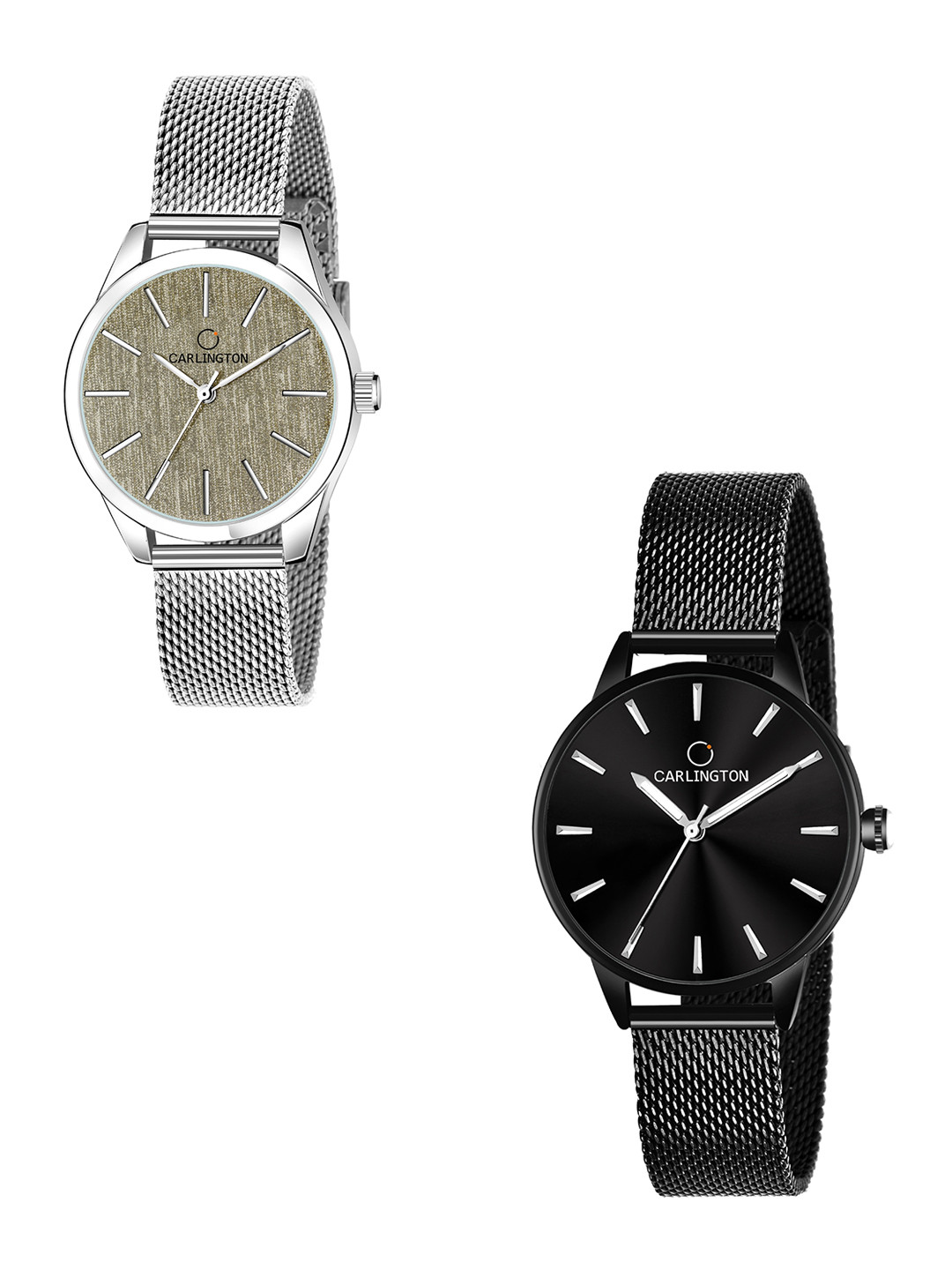 

CARLINGTON Women Pack of 2 Silver & Black Multicoloured Dial Analogue Watch