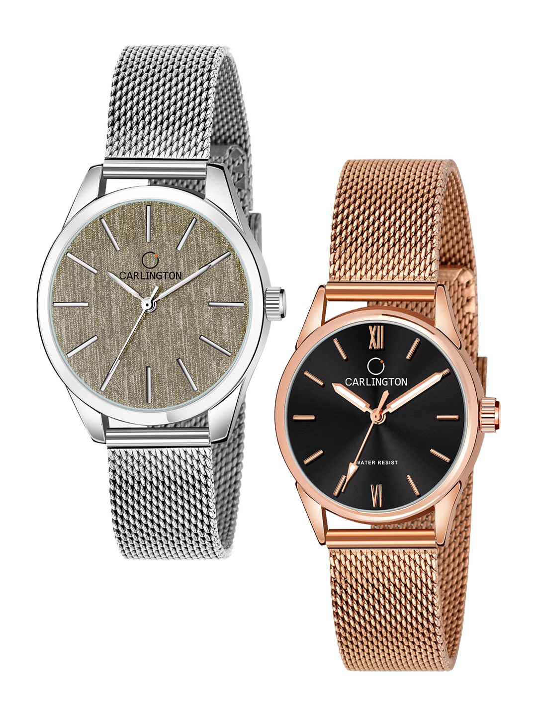 

CARLINGTON Women Pack of 2 Silver & Rose Gold Multicoloured Dial Watch