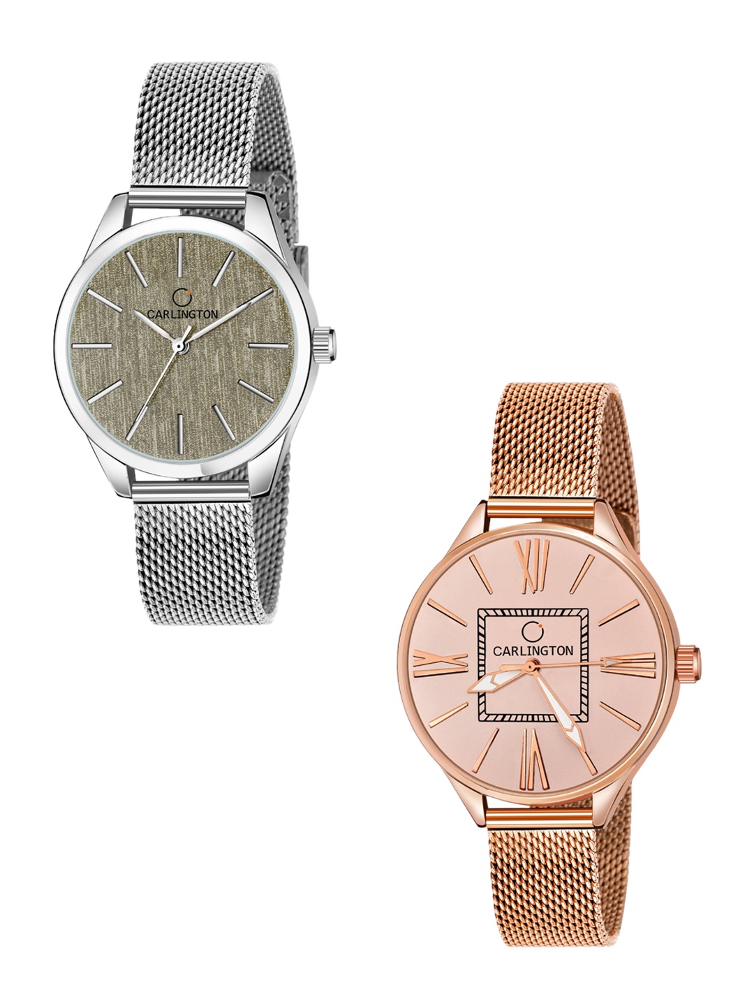 

CARLINGTON Women Set Of 2 Multicoloured Bracelet Style Straps Analogue Watches, Multi