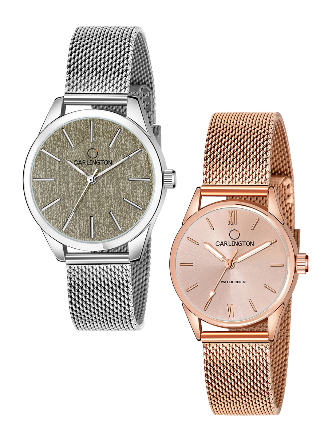 

CARLINGTON Women Set Of 2 Multicoloured Bracelet Style Straps Analogue Watches, Multi