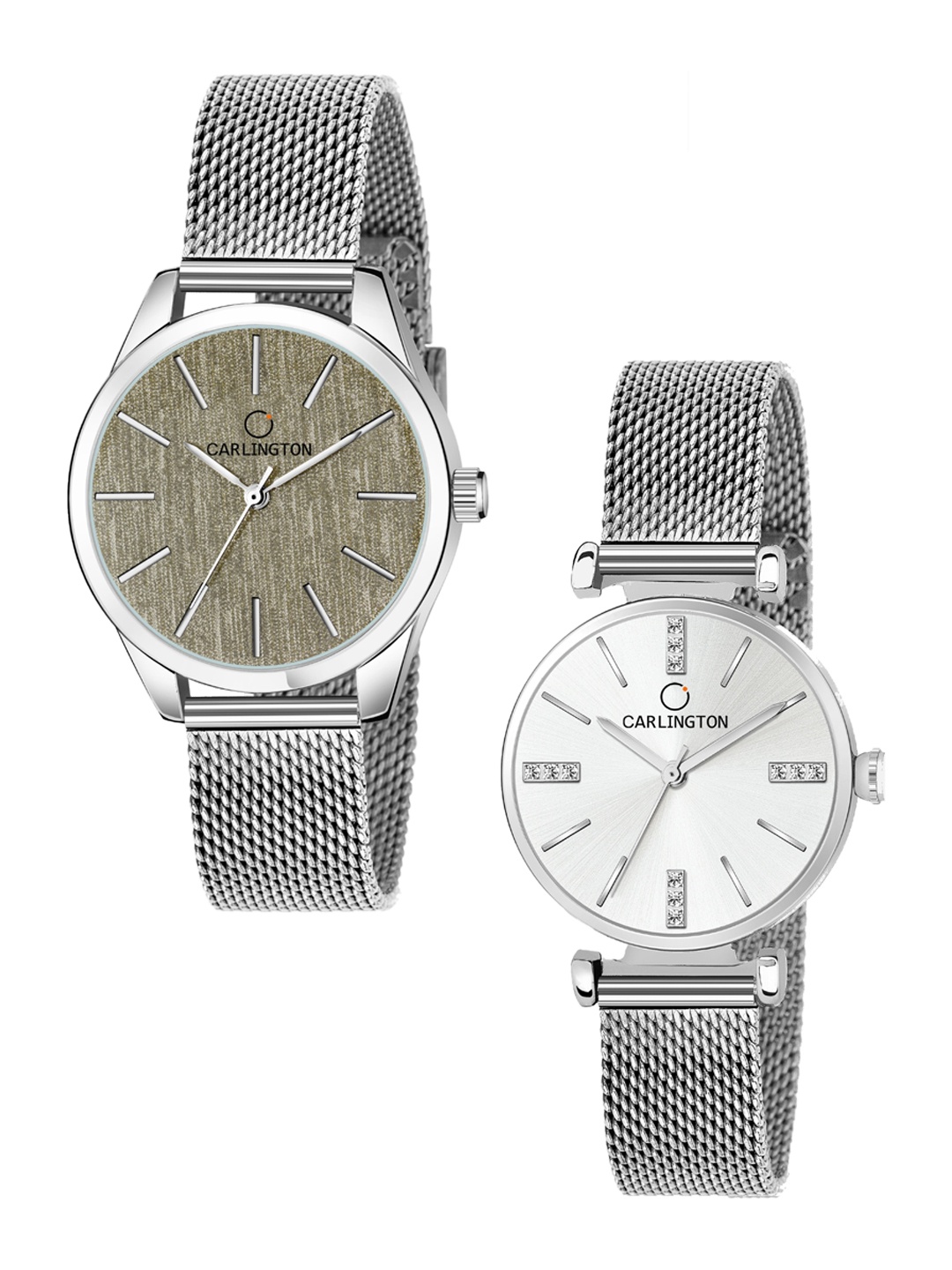 

CARLINGTON Women Pack of 2 SIlver Straps & Multicoloured Dial Watch