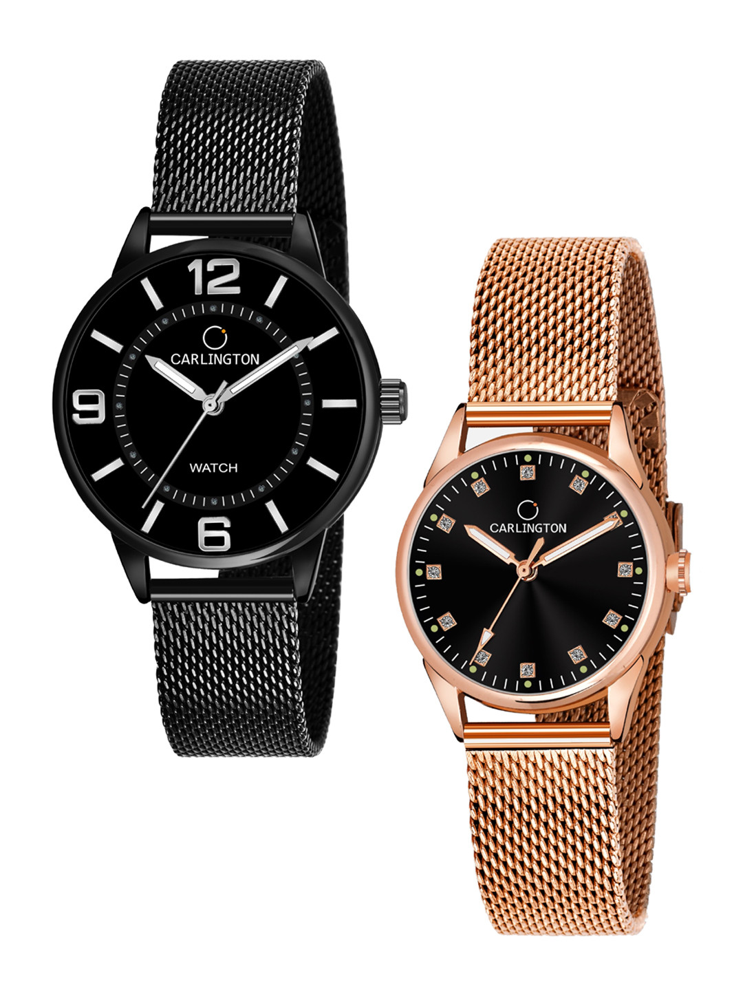 

CARLINGTON Women Set Of 2 Bracelet Style Straps Analogue Watch CT2001, Rose gold