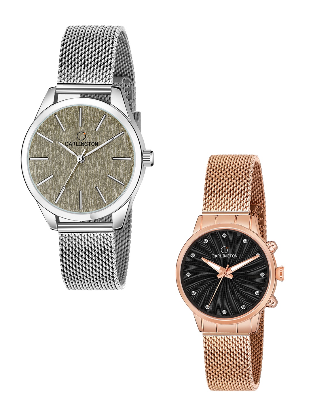 

CARLINGTON Women Pack of 2 Silver & Rose Gold Multicoloured Dial Watch