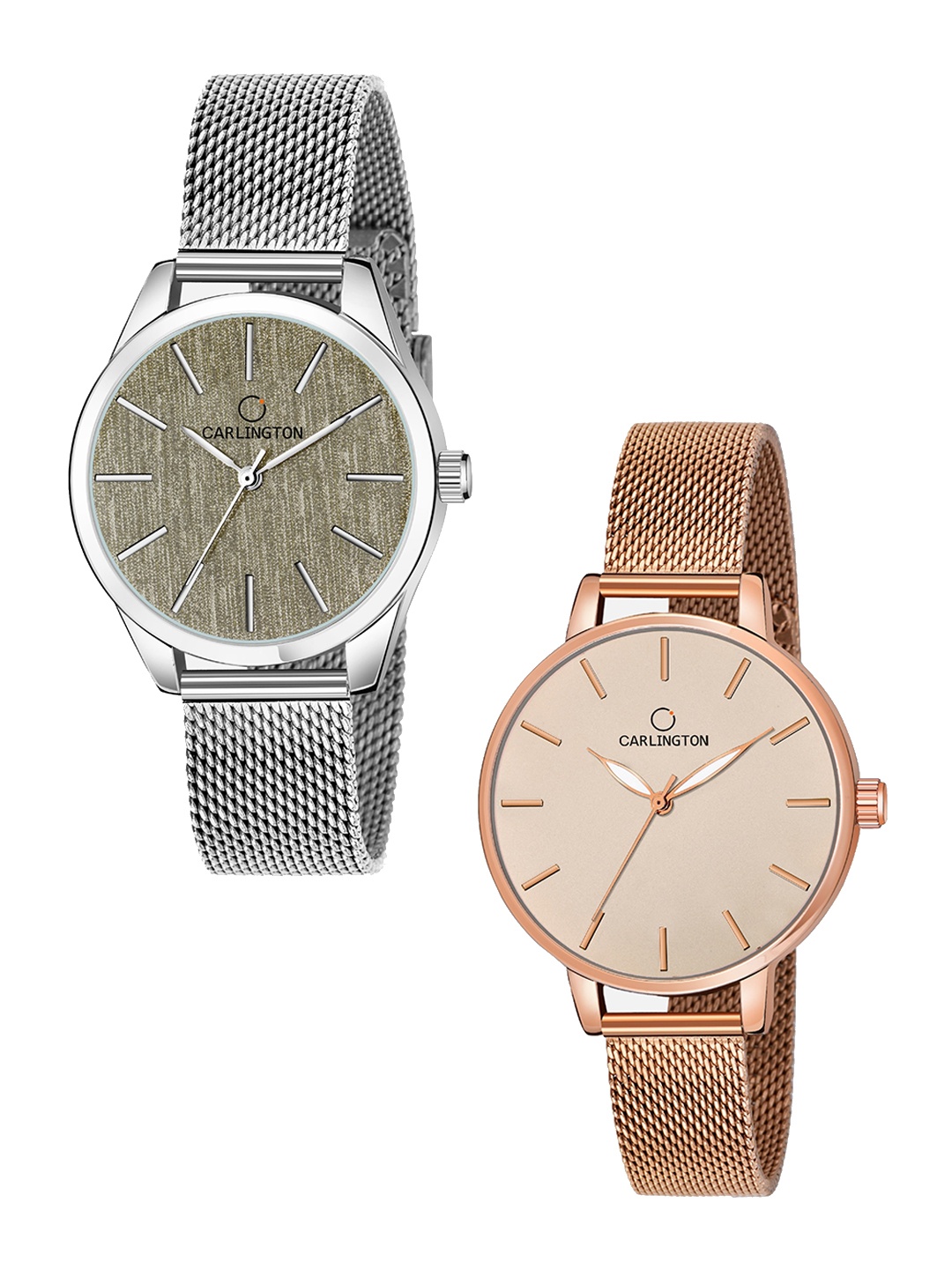 

CARLINGTON Women Brown Dial & Silver Toned Stainless Steel Bracelet Style Straps Analogue Watch CT2001